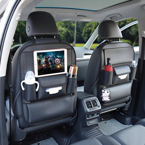 Car Seat Organizer And Backseat Protector With Waterproof Leather Kick Mats, Large Pockets For Storage For Kids And Pets