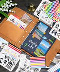 Badass Vintage Leather Scrapbook Album With Sixty Pages Memory Book And Hella Cute Travel Journal Kit for DIY photo keepsakes, featuring craft supplies and stickers.