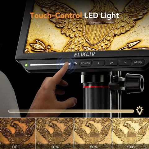 4K Coin Digital Microscope With 8 Inch LCD, 52MP Imaging, HDMI Output, Soldering Microscope For Electronics And Jewelry, Ultra Clear Micro Detail, Adjustable LED Lighting, Live View For Hobbyists And Pros touch-control LED light and coin detail