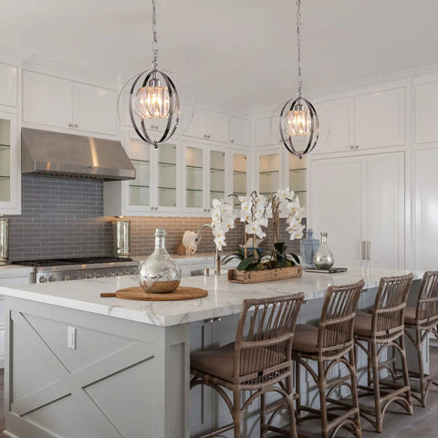 Globe Industrial Pendant Light Fixture With Crystal Accents And Vintage Farmhouse Style in modern kitchen setup