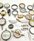 Top Shelf Bulk Lot Of Precision Dial Test Indicator Spare Parts And Hardware Kit For Industrial Mechanics Featuring Metric And Imperial Gauge Sets with assorted dial indicators and components.