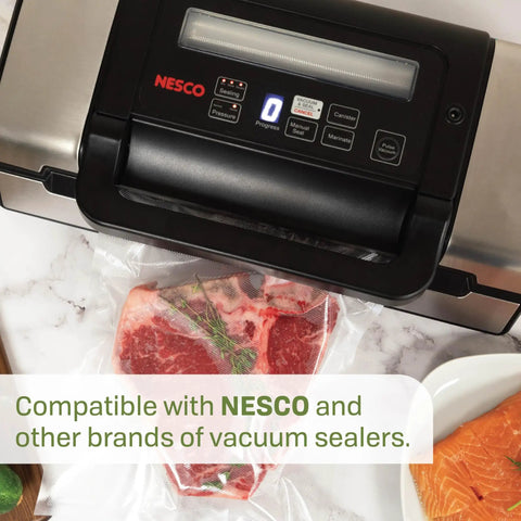 Vacuum Sealer Bag Variety Pack With Pre Cut Bags And Uncut Rolls Bag And Roll Combo Clear sealing steak in Nesco sealer