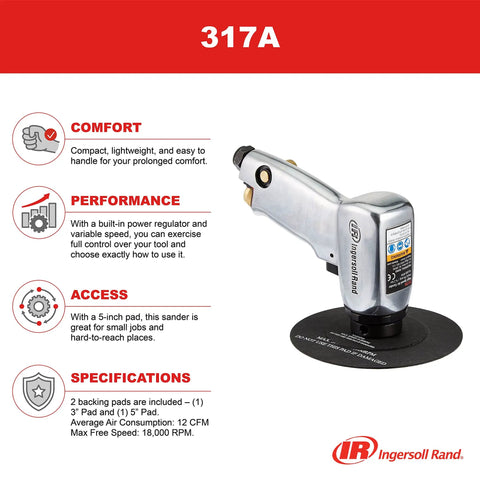 Heavy Duty 5 Inch High Speed Pneumatic Sander With Built In Power Regulator And Variable Speed For Boss Level Control Compact