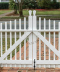 20 Inch Gate Chain Lock With Carabiner Stainless Steel Fence Gate Latch for outdoor fence security visible on a white gate