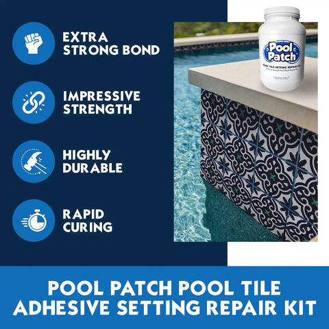 Pool Tile Thinset Repair Kit 10 Lb Easy Mix Adhesive For Quick Bonding To Pool Tile Wet Or Dry shown with pool tile corner