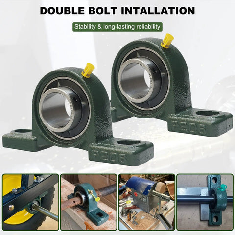 2 Pack UCP206-20 Pillow Block Bearing Set One And A Quarter Inch Mounted Pillow Block Bearings With Solid Cast Iron Base