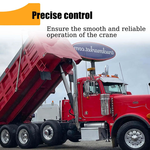Red dump truck with raised bed, showcasing Dump Truck Hoist Control Valve Air Kit With Kickout For Hydraulic System K90