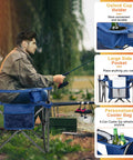 Man fishing on oversized camping chair with heavy duty 500 lb capacity, padded armrests, cup holder, cooler bag, folding outdoor use