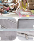 Underseat Carry On Luggage For Kids With Wheels TSA Approved Ride On Suitcase showing mesh fabric, waterproof interior, and zipper divider.