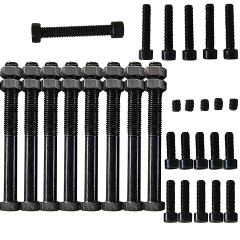 Pro Grade Portable Line Boring Machine With 110V Motor And Smooth Adjustable Speed Feed, Built Tough For Construction Machinery Hole Drilling, Knockout Precision On Connecting Rods, Top Shelf Shop Essential bolts and nuts set on a white background, showcasing various sizes.