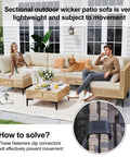 10 Pack Outdoor Patio Furniture Clips For Rattan Sectionals And Wicker Furniture No Tools Needed Easy Install Garden Couch Connectors To Stop Shifting And Keep Your Sofa Aligned Secure Fit For Large Tubes 5.8 Cm clips in use on wicker sofa set