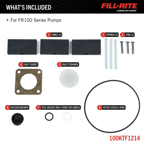 Beefed Up Rebuild Kit For FR100 Series Hand Pumps Includes Carbon Vanes, Vane Springs, Vane Pins, Gaskets, O Rings, Shaft Seals