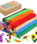 Crazy Color Chenille Stems Kit With 1050 Pieces In 30 Assorted Colors For Crafting DIY Projects Decorations And Classroom Fun Flexible 6mm By 12 Inch Fuzzy Pipe Cleaners boxed with colorful crafts