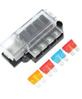 4 Circuit Fuse Block With Marine Cover For ATO ATC Fuses, A Real Workhorse That Handles Up To 100 Amps Per Block, 32V DC, black 4-circuit marine fuse block with cover and ATO/ATC fuses
