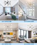 Sputnik 15 Light Brushed Brass Chandelier Modern Pendant Lighting With Industrial Vintage Mid Century Flair Gold Ceiling Light Fixture in various room settings
