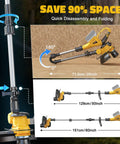 Cordless 3 In 1 String Trimmer Edger And Lawn Care Tool With Brushless Motor And Battery Level Display, 18 Inch Line, 20V Compatible, Battery Not Included, Charger Not Included, Yellow, showing adjustable length and folding capability
