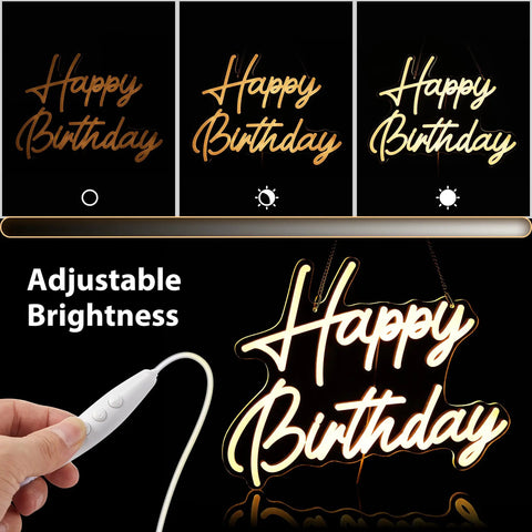 Happy Birthday Neon Sign For Backdrop Small 16.5 X 12.2 Inches LED Light Up Birthday Sign With Dimmable Switch Warm White Glow