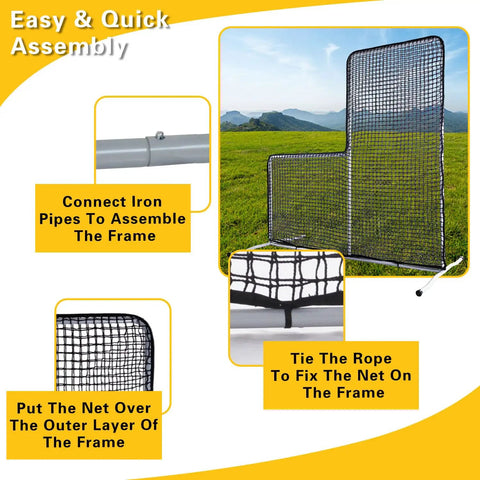 Heavy Duty L Screen Pitching Net For Baseball And Softball Batting Cage 7x7 with snap lock assembly instructions image