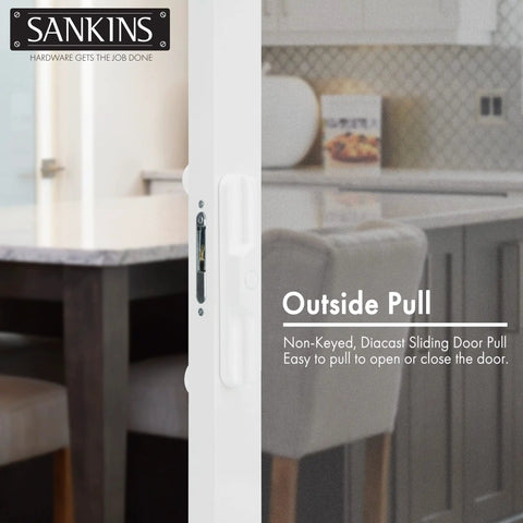 Sturdy White Diecast Sliding Patio Door Handle Pull Set Featuring Smooth Unkeyed Rotation For Mortise Lock Glass Doors outside view