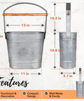 Farmhouse Freestanding Toilet Paper Holder With Reserve Storage For Mega Rolls And Magazines Sturdy Metal And Wood Stand Rustic Galvanized Decor Double Roll Capacity Toilette Label seen from front and side