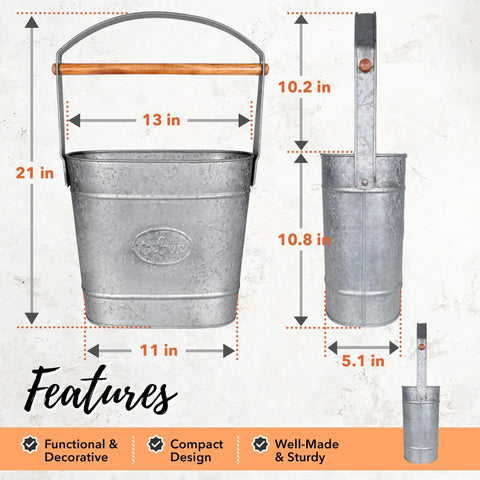 Farmhouse Freestanding Toilet Paper Holder With Reserve Storage For Mega Rolls And Magazines Sturdy Metal And Wood Stand Rustic Galvanized Decor Double Roll Capacity Toilette Label seen from front and side