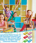 Back To School Gift Set 96 Pcs Pencil Eraser Pack For Kids Classroom Fun with colorful pencils and erasers on desks