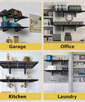 2 Pack 2x4 Foot Wall Mounted Garage Shelves With 4 Hooks Tough As Nails Heavy Duty Storage Racks in various room settings