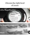 Comparison of 2.25x magnification and 10x magnification with Hands Free Magnifying Floor Lamp With Dimmable LED Light, 5 Diopter Lens, Six Wheel Rolling Stand, Perfect For Facials And Lashes, Crafts, Sewing And DIY Projects