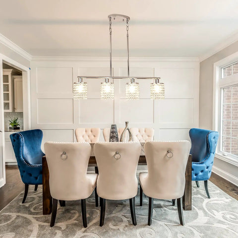 Dope Four Light Crystal Island Pendant For Kitchen And Dining Room Chrome Frame With K9 Crystals over elegant dining setup