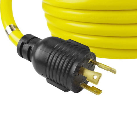 Heavy Duty L6 30 Generator Power Cord 25 Feet 7500 Watts All Weather Extension Cable L6 30P To L6 30R connector close-up