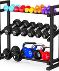 Three Tier Adjustable Dumbbell Rack For Home Gym Storage Heavy Duty Weight Stand For Dumbbells Kettlebells And Free Weights