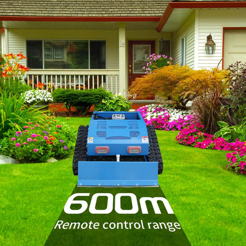 9 HP Gas RC Robotic Lawn Mower With Snow Plow For Remote Control Lawn Care, 600m Range, 21.6 Inch Cutting Width, Blue in garden