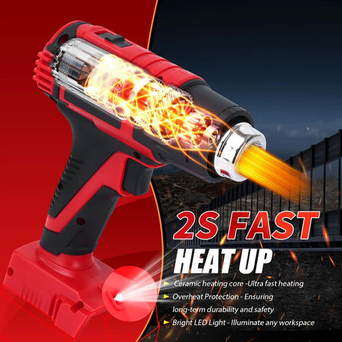 Cordless Heat Gun 380W Fast Heating Up To 1022F And 572F, Compatible With M18 18V Battery, Portable Hot Air Tool, LED light
