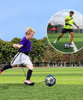 Hand Free Soccer Kick Trainer Solo Juggling Ball With Secure Lock Design For Crushing Ball Control and Precision Shooting Drills in action with young player.