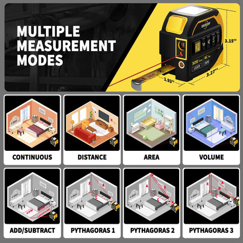 Heavy Duty Two In One Laser Tape Measure With 328Ft Slick Long Range Finder And 16Ft Pullback Steel Tape Featuring Spot On Crosshair Aim Plus Digital Angle And Volume Calc For Hustle Free Renovations