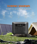 Straight Up Powerhouse Solar Generator With 200W Solar Panel Portable Power Station 3200W displaying power output and usage details outdoors.