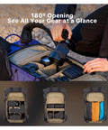 Ultralight Expandable Camera Backpack For Photographers Outdoor Travel With Rain Cover 40L Space Black open with gear inside