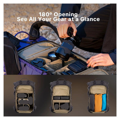Ultralight Expandable Camera Backpack For Photographers Outdoor Travel With Rain Cover 40L Space Black Go To Gear Carrier With Easy Access Pockets