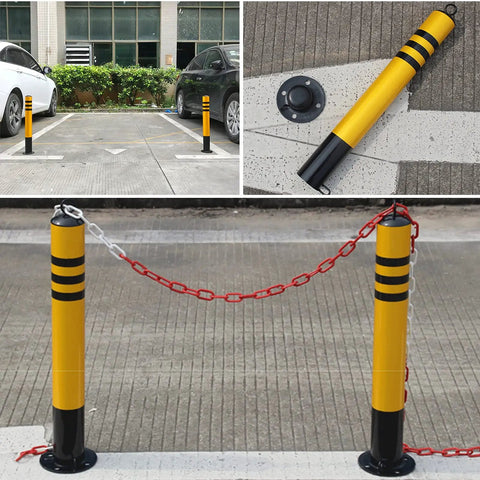 Hardcore Removable Parking Posts For Driveways Rock Solid Metal Security Bollards With Chain And Padlock Reflective Night Visibility Lock Down Your Street Built Ridiculously Tough