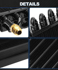 Details of Sixteen Pass One Half Inch Transmission Cooler With Eight AN Tube Fin Aftercooler in black aluminum