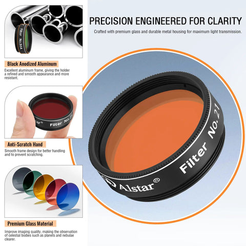 Seven 1.25 Inch Telescope Filter Set For Astronomy Dope Color Planetary Filters With Schott Optical Glass close-up image