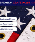 Close-up of 3x5 Outdoor American Flag With Embroidered Stars And Sewn Stripes, Built To Last Heavy Duty 400D Polyester, UV Fade Resistant, Rust Proof Brass Grommets, Yard Flag For Outside, Patriotic Flag For Garden Or Porch