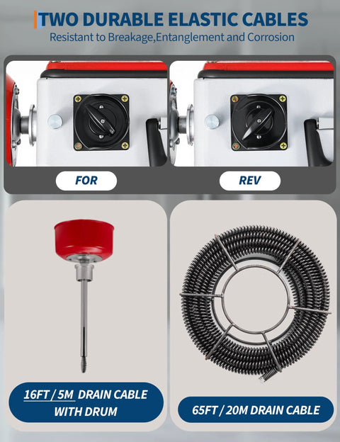 Control panel showing forward and reverse functions of Heavy Duty 500 Watt Electric Drain Auger And Commercial Sewer Snake.