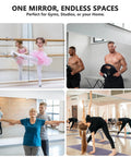 Collage showing uses of Wall Mounted Full Length Gym Mirror Set, 3-Piece 48 By 24 Inch Frameless Glass Body Mirror in various settings