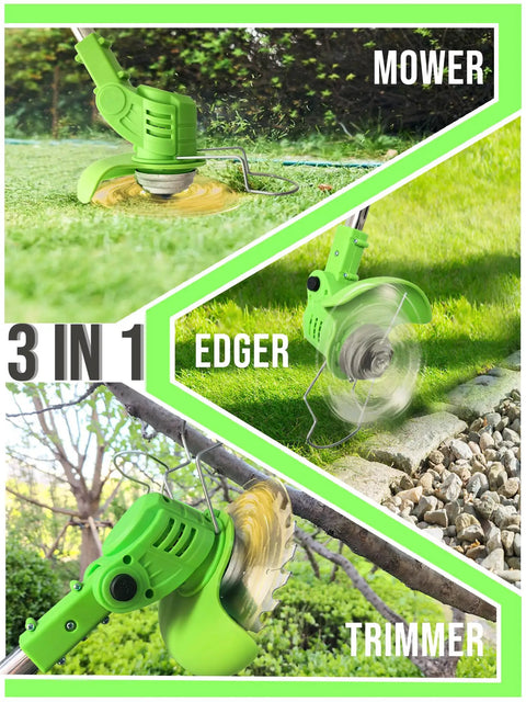 Cordless 21V Weed Wacker With Dual Batteries And Charger 3 In 1 Metal Blade Trimmer Edger And Brush Cutter mowing and trimming grass