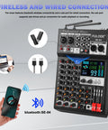 4 Channel Audio Mixer With Dual Wireless Microphone System 99 DSP Effects Pro DJ Console For Recording Bluetooth MP3 Playback