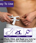 Person using On The Go Body Fat Caliper That Gives Quick, Easy Readouts For Real World Fitness Goals on waist for measurement