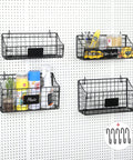 Pegboard Baskets And Bins 4 Pack With 5 S Hooks Wall Mount Storage Bins With Name Plate For Garage Workshop Craft Room