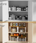 Stackable Adjustable Storage Shelves For Kitchen Cabinets Set Of Two Made Of Metal And Solid Wood Space Saver Organizer
