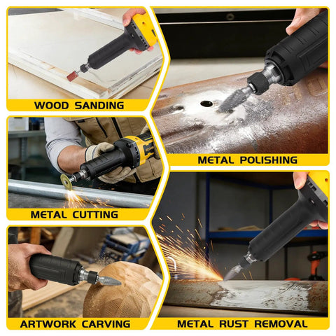 Heavy Duty Brushless Die Grinder Cordless Power Tool With One Quarter Inch Chuck For Pro Shops Gonna Smash Every Cut Polish And Grind Job Like A Total Boss in action on wood and metal.